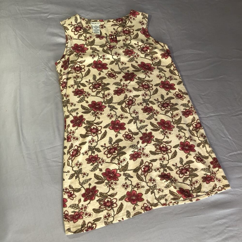 VTG White Stag Dress Womens Large Red Pink Floral Linen Rayon‎ Sleeveless Boho